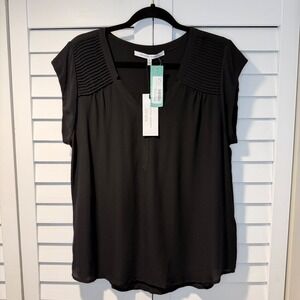 Collective Concepts Ryleigh Pintuck Detailed Silk Blouse Black XL New